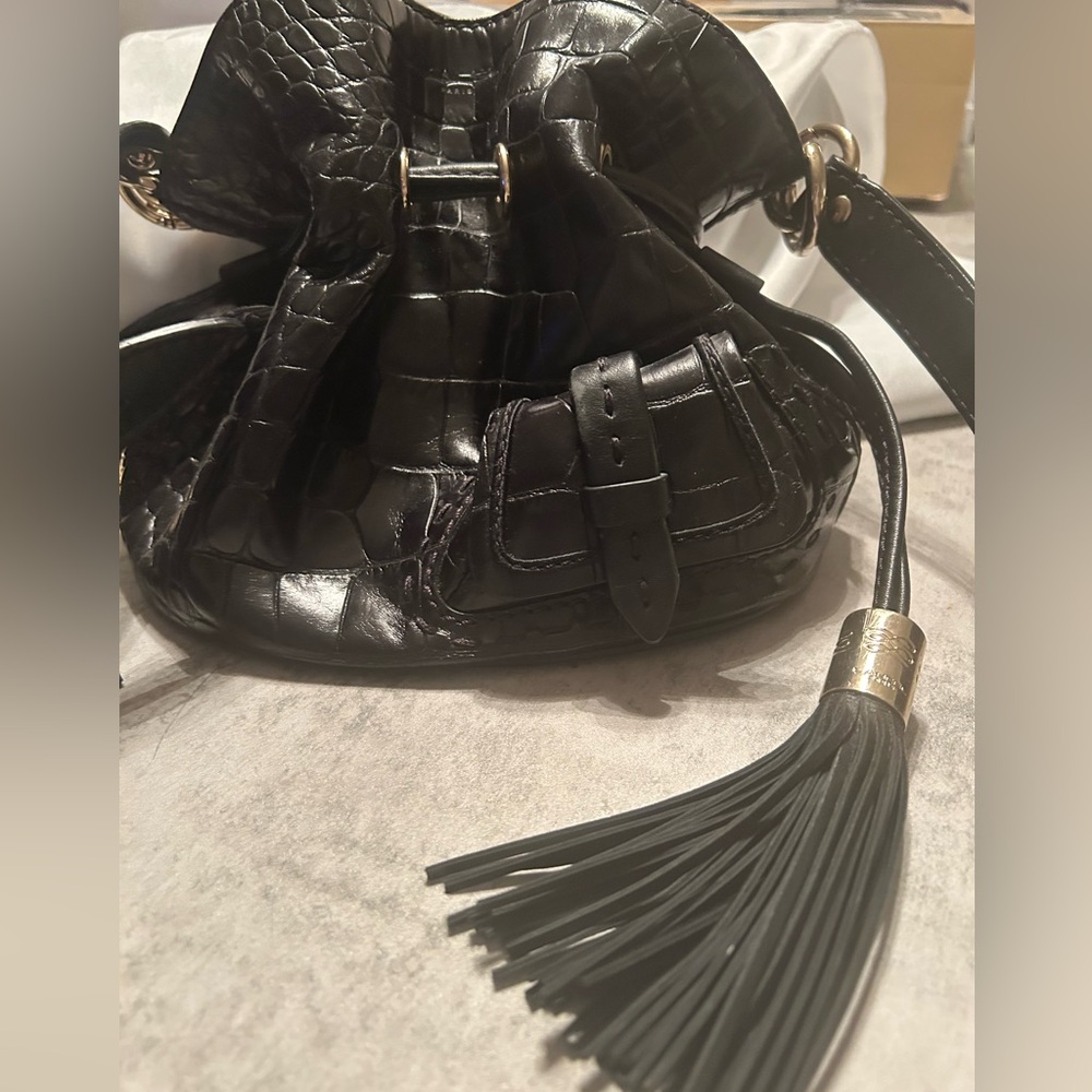 Chic Black Croc-Embossed Mini Bag with Tassel